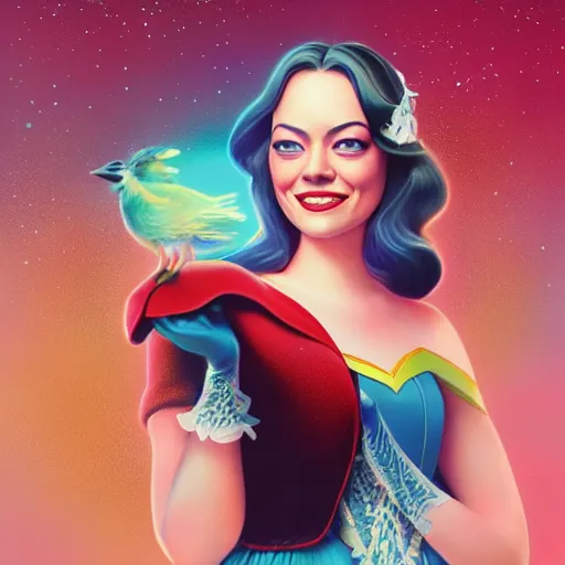 Image similar to Full body digital painting of Emma Stone as a Disney princess wearing snow white's dress, Pixar style, professional studio lightening, volumetric lightening, photorealism by Tristan Eaton Stanley Artgerm and Tom Bagshaw