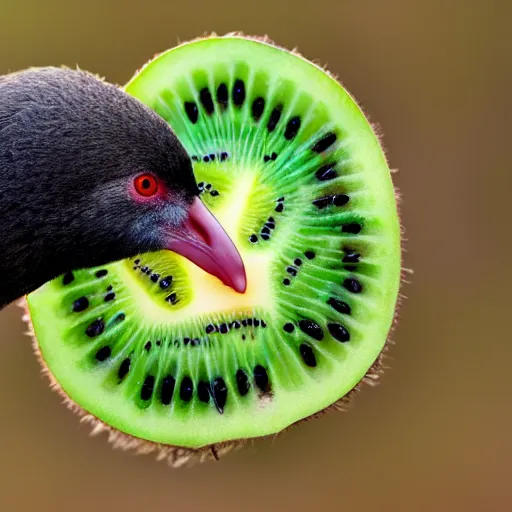 Prompt: a kiwi bird with a kiwi fruit