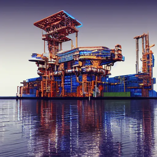 Image similar to cyberpunk oil rig