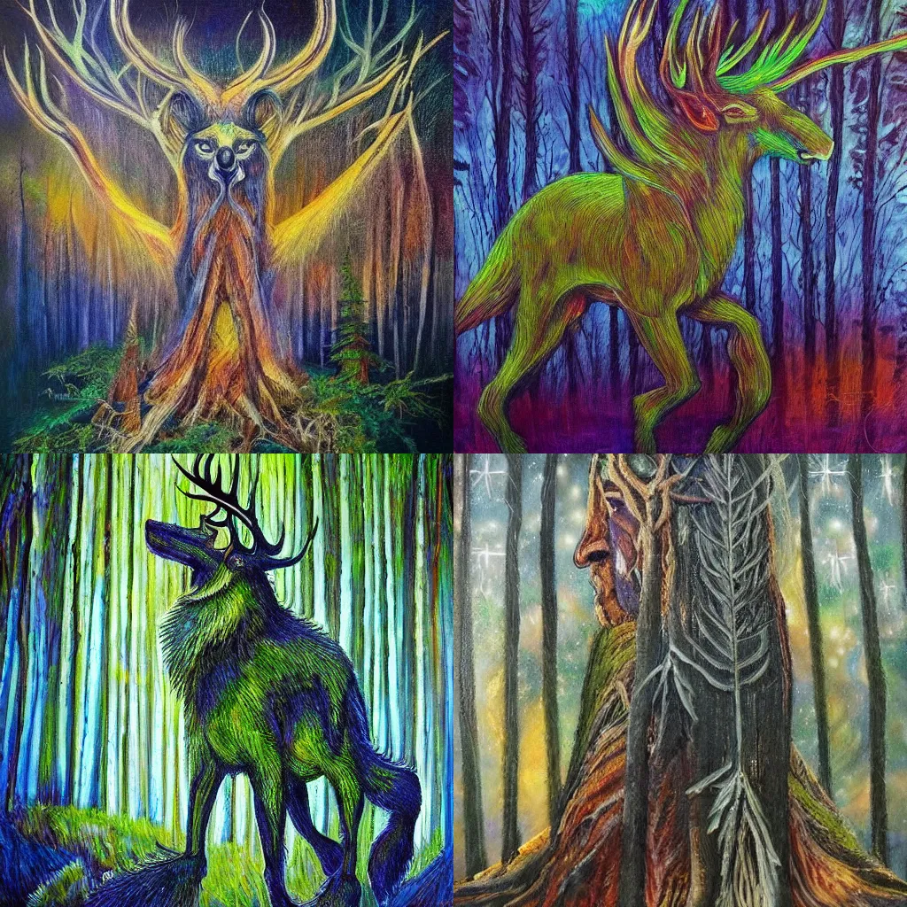 Prompt: The spirit of the boreal forest, intense spiritual art