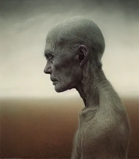 Image similar to a high quality, high detail, portrait by kyle thompson and zdzisław beksinski, fear of unknown