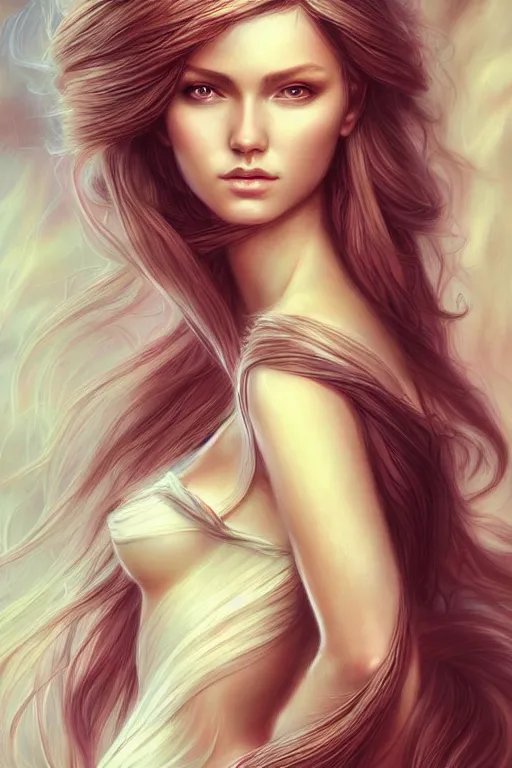 Image similar to Nearthendahl angels, fantasy, long hair, intricate, elegant, highly detailed, digital painting, artstation, concept art, smooth, sharp focus, illustration, art by artgerm and manara