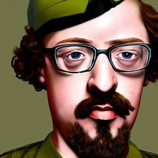 Prompt: portrait of sam hyde wearing a us army soldier uniform and a m - 1 6, detailed, 8 k, smooth, sharp focus, mubi, reddit. com, hyper - realist, detailed