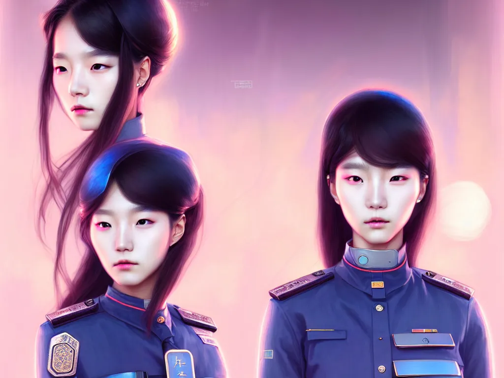Image similar to portrait jisoo, futuristic korea police uniform girl, at future neon light rooftop, ssci - fi and fantasy, intricate and very very beautiful and elegant, highly detailed, digital painting, artstation, concept art, smooth and sharp focus, illustration, art by tan zi and ayanamikodon and alphonse mucha and wlop
