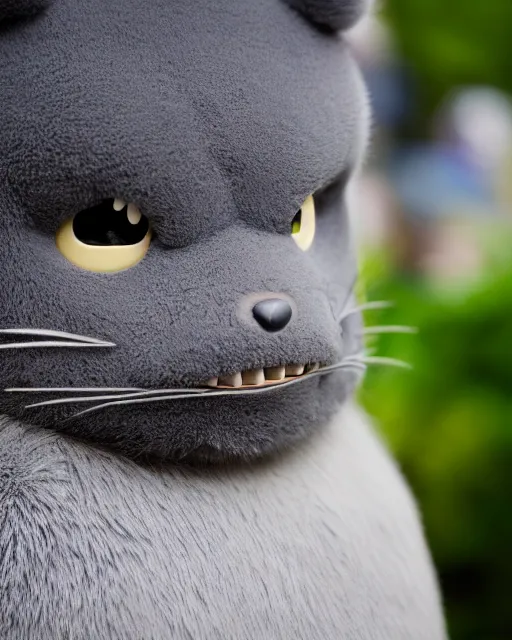 Image similar to real life totoro, hyperrealistic, very detailed fur, sharp focus, sigma 8 5 mm f 1. 4