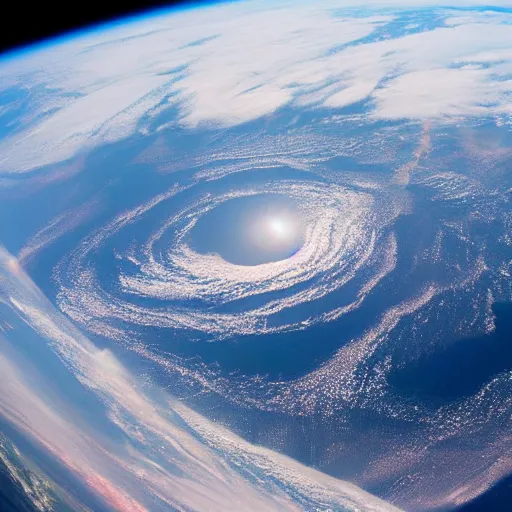 Image similar to view of the earth from the iss, fisheye lens, 4 k, photoreal, atmosphere