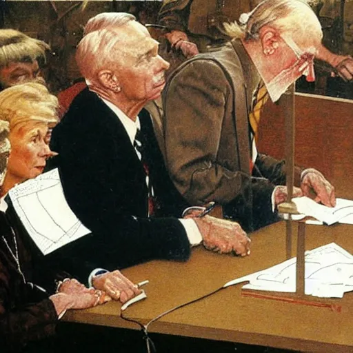 Prompt: liz cheney being judged at the nuremberg trials, artist norman rockwell,