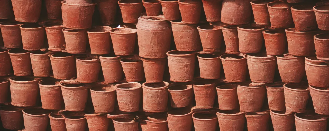 Prompt: spaghetti being stored in ancient terra cotta pots, middle east, fine detail, canon 5 0 mm, in the style wes anderson, kodachrome, retro