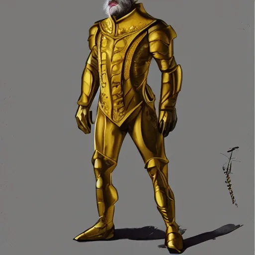 Prompt: a painted portrait of a middle-aged man in a golden suit, D&D, sci-fi, elegant, hopeful, muscular, highly detailed, digital painting, artstation, concept art, smooth, sharp focus, illustration