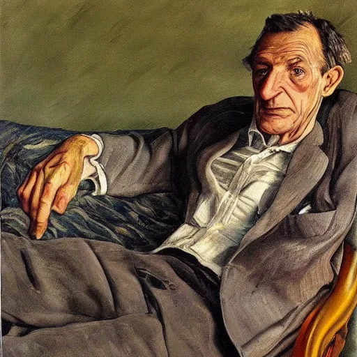 Image similar to a portrait of a character in a scenic environment by lucian freud