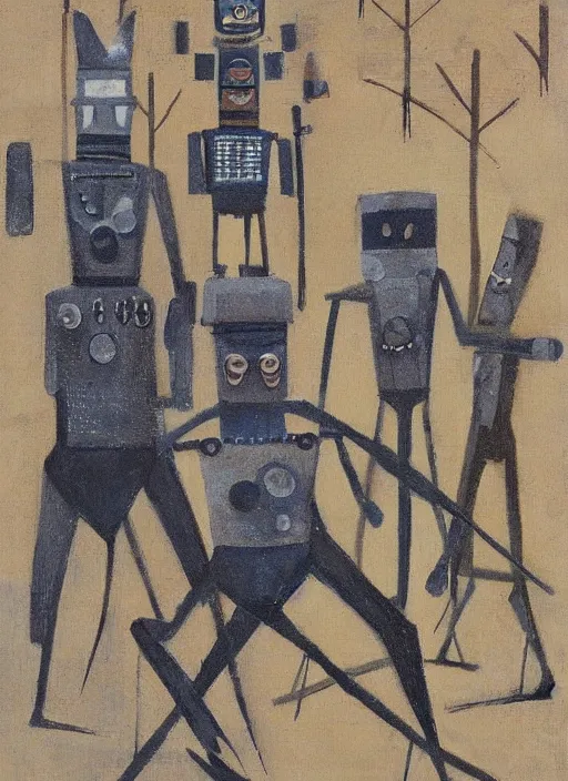 Image similar to warrior robots by Paul Nash