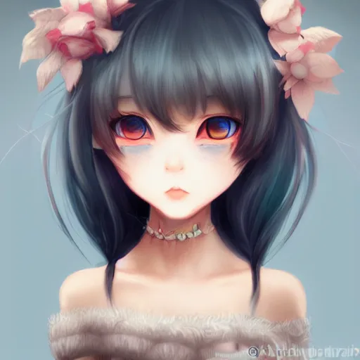 Image similar to detailed character concept portrait painting of cute neko girl, high fantasy, elegant, art station, pixiv, trending, editor’s pickup