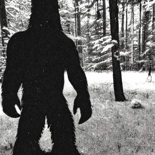 Prompt: trail cam photo of bigfoot teleporting, night