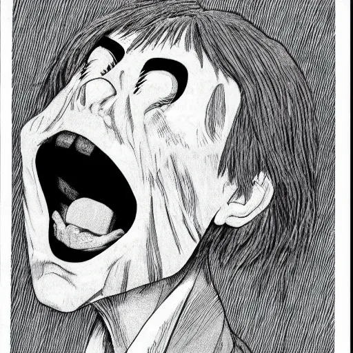 Image similar to Photo. I have no mouth and I must scream. In the style of Junji Ito.