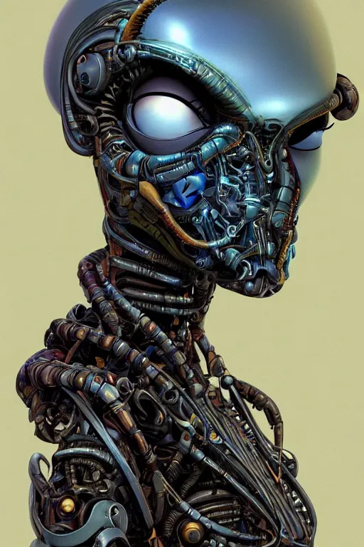 Prompt: portrait of a cyborg woman by Roger Dean, biomechanical, hyper detailled, trending on artstation