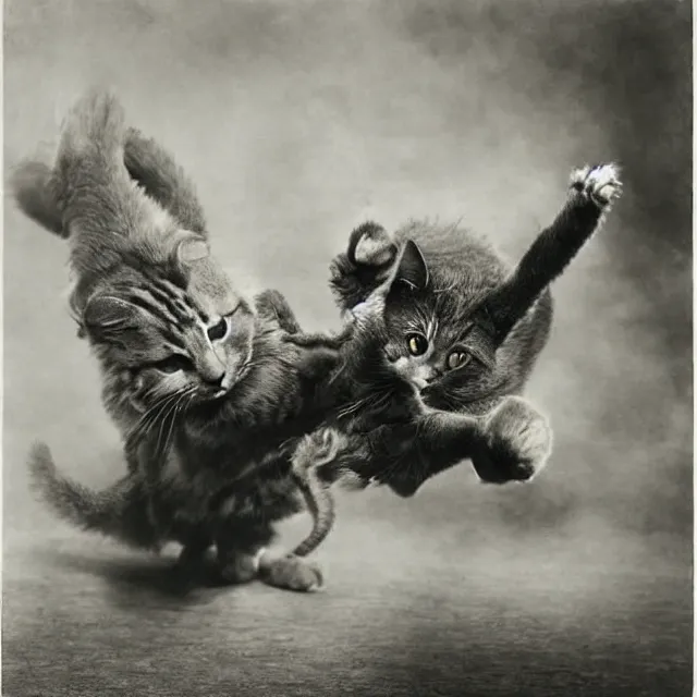 Image similar to silver gelatin photograph of a cat attacking a dragon, london 1 9 1 2