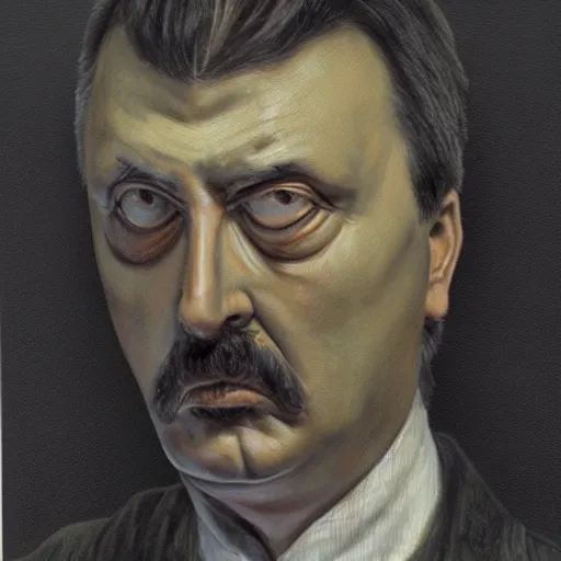 Image similar to Portrait by H.R.Giger of Igor Ivanovich Strelkov very degraded Abomination, photo-realistic, 2K, highly detailed