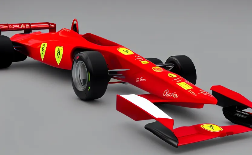 Image similar to retro futuristic ferrari formula 1 car inspired by f 1 2 0 2 1 concept and ferrari 6 4 3, modeled in blender, rendered with octane,