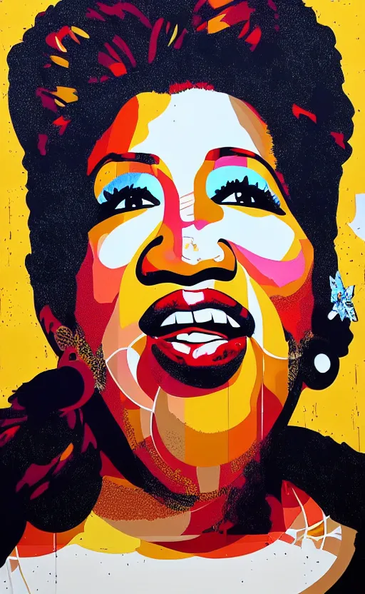 Prompt: a portrait of aretha franklin singing, by sandra chevrier
