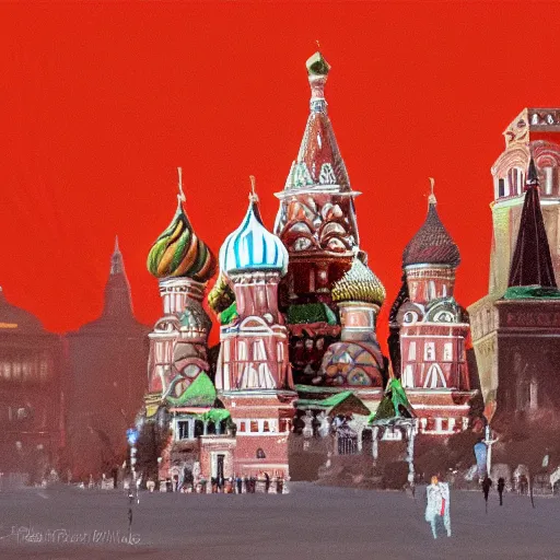 Image similar to high quality image of Red Square in Moscow in flame, detailed, realism