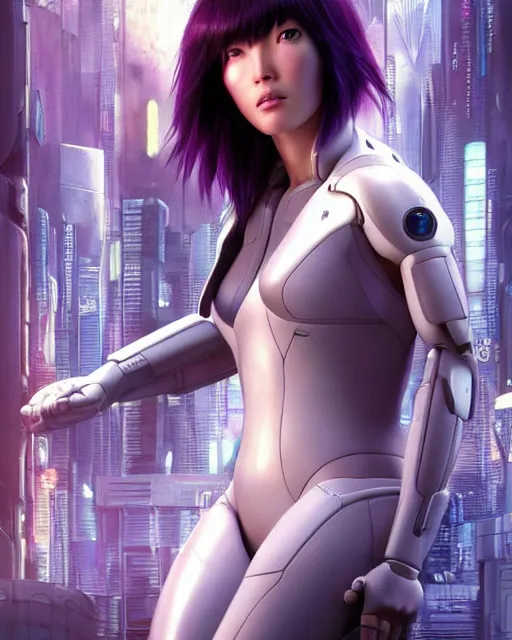 Image similar to weta disney pixar movie still portrait photo of motoko kusanagi ghost in the shell : : as cyborg woman by pixar : : by weta, wlop, ilya kuvshinov, rossdraws, artgerm, marvel, maxim cover, latex, octane render, sweaty, iridescent, bright morning, anime, liosh, mucha : :