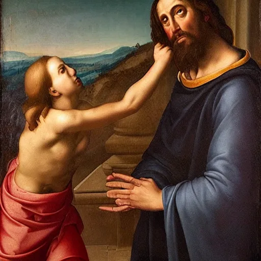 Image similar to Yeet and Jesus, renaissance painting, beautiful portrait