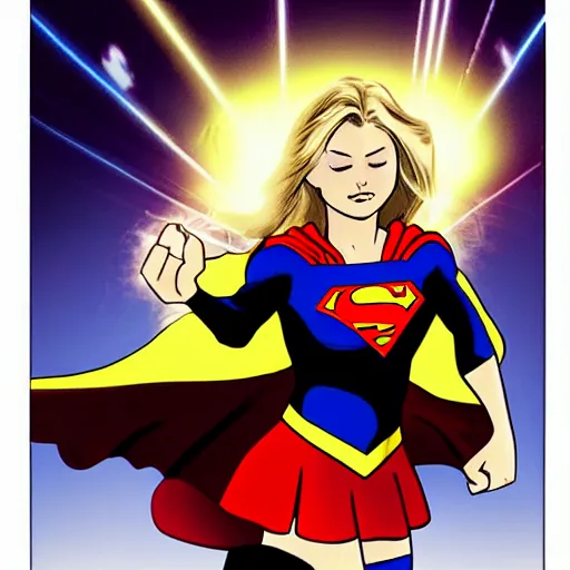 Prompt: supergirl shooting lasers out of her eyes