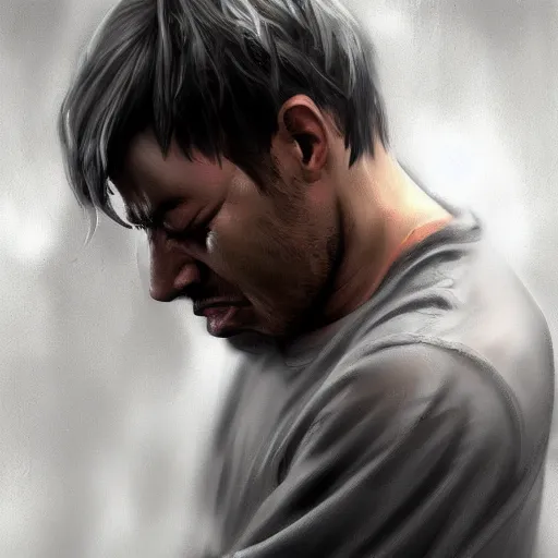 Prompt: A man crying sad depressing , digital art , trending on artstation , Hyperdetailed , CGSociety