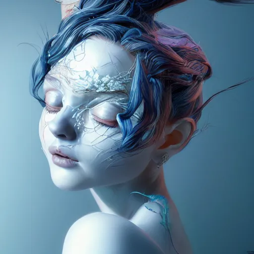 Image similar to the portrait of a blueberry that resembles an absurdly beautiful, graceful, elegant, sophisticated mature girl, an ultrafine hyperdetailed illustration by kim jung gi, irakli nadar, intricate linework, bright colors, octopath traveler, final fantasy, unreal engine 5 highly rendered, global illumination, radiant light, detailed and intricate environment