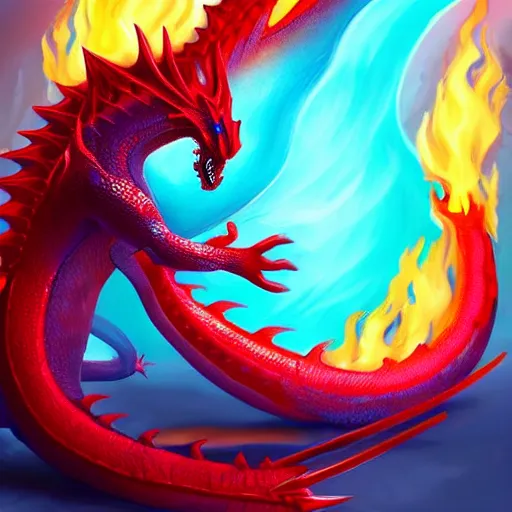 Image similar to jelly dragon splitting fire, vivid color, digital painting, artstation, concept art, matte, sharp focus