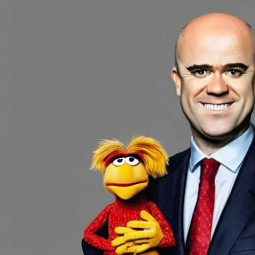 Prompt: Fredrik Reinfeldt as a muppet, photorealistic