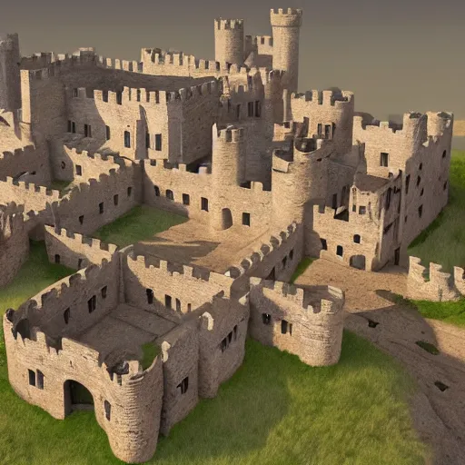 Image similar to small medieval town inside of large castle fortress, isometric, ambient occlusion, global illumination, vray, by tyler edlin and rhads, cgsociety, artstation