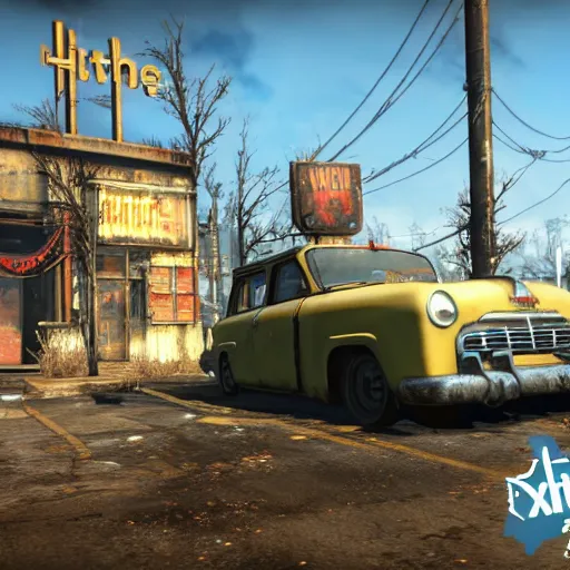 Prompt: fallout 4 arby's drive thru, game screenshot