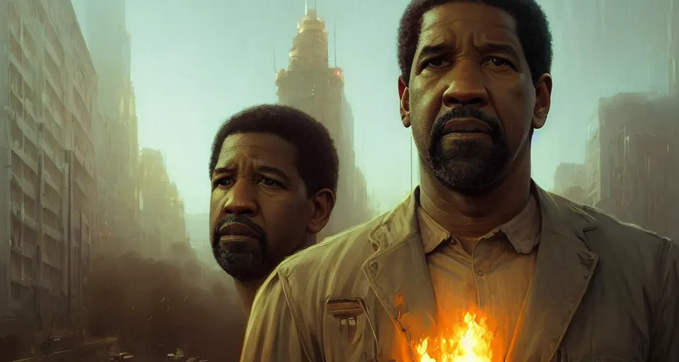 Image similar to highly detailed cinematic portrait denzel washington in training day, happy ambience, stephen bliss, unreal engine, fantasy art by greg rutkowski, loish, rhads, ferdinand knab, makoto shinkai and lois van baarle, ilya kuvshinov, rossdraws, tom bagshaw, global illumination, detailed and intricate environment