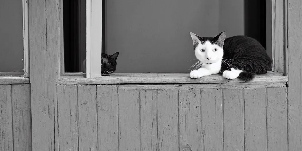 Image similar to black and white cat laying on the balcony, summer