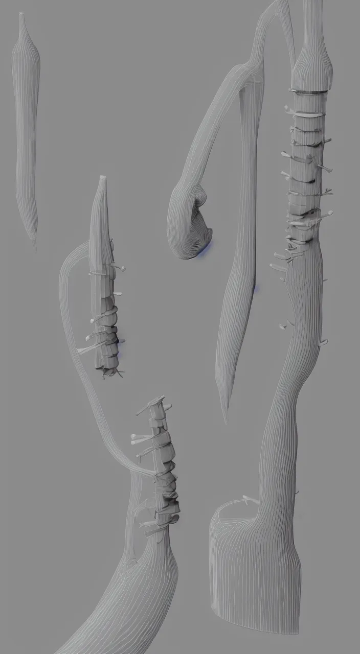 Image similar to an organ with ceramic pipes shaped like a human larynx, in the style of an engineering diagram, 3 d render, 8 k,