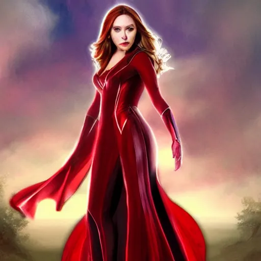 Prompt: elizabeth olsen as scarlet witch in a red dress, concept art by anne stokes, polycount contest winner, fantasy art, wiccan, concept art, tarot card