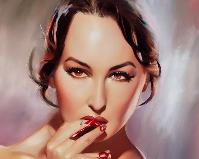 beautiful pin up painting of monica bellucci, sexy
