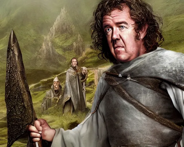 Image similar to jeremy clarkson in lord of the rings, character art, by various concept artists, redshift render, hyperrealistic face, photorealistic render