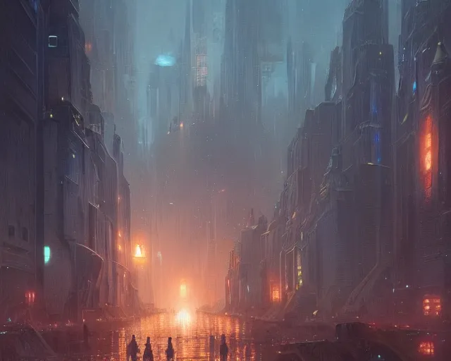 Prompt: great city of the lantern of time, a sci-fi digital painting by Greg Rutkowski and James Gurney, trending on Artstation, eerily beautiful, highly detailed