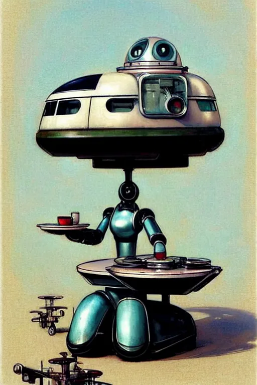 Image similar to ( ( ( ( ( 1 9 5 0 s retro future android robot mobile waitress hovercraft. muted colors., ) ) ) ) ) by jean - baptiste monge,!!!!!!!!!!!!!!!!!!!!!!!!!