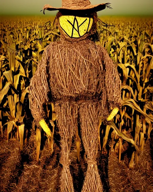 Image similar to scarecrow in the corn field at midnight, by chet zar, 8K DoP