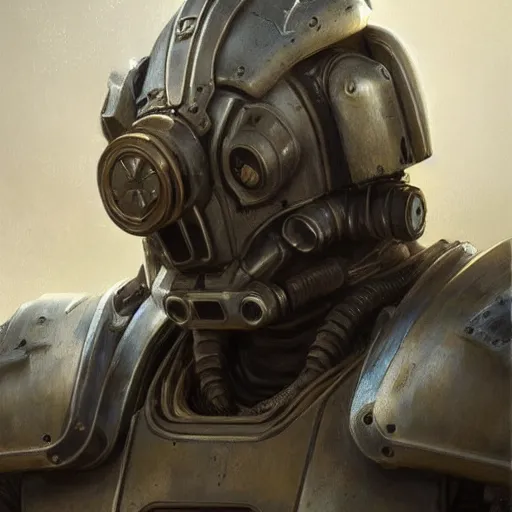 Image similar to fallout power armor as a realistic fantasy knight, closeup portrait art by donato giancola and greg rutkowski, realistic face, digital art, trending on artstation, symmetry!!