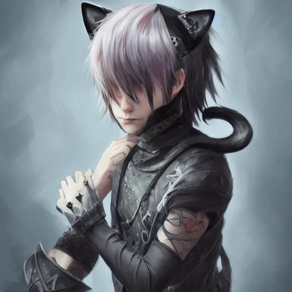 Image similar to emo boy with cat ears and tail, fantasy artwork, award winning, hyper detailed, very very very very very very very very very very very very very very very very very beautiful, studio lighting, artstation