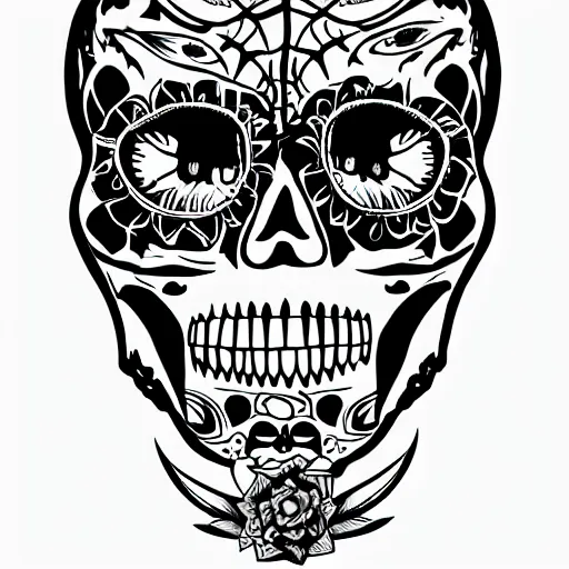 Image similar to a small vector tattoo design. h. r. giger sugar skull.