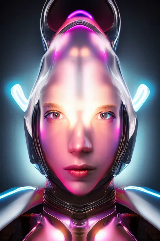 Image similar to portrait of a girl with a biomechanic armor and neon light by Igor Morski, dramatic lighting, highly detailed, trending on artstation