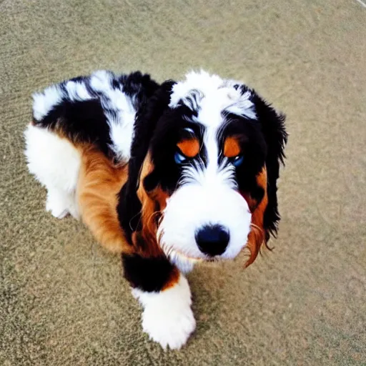 Image similar to bernedoodle with Disney eyes