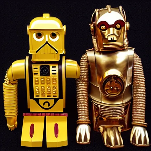 Image similar to wes anderson puppets of c - 3 p 0 with skin