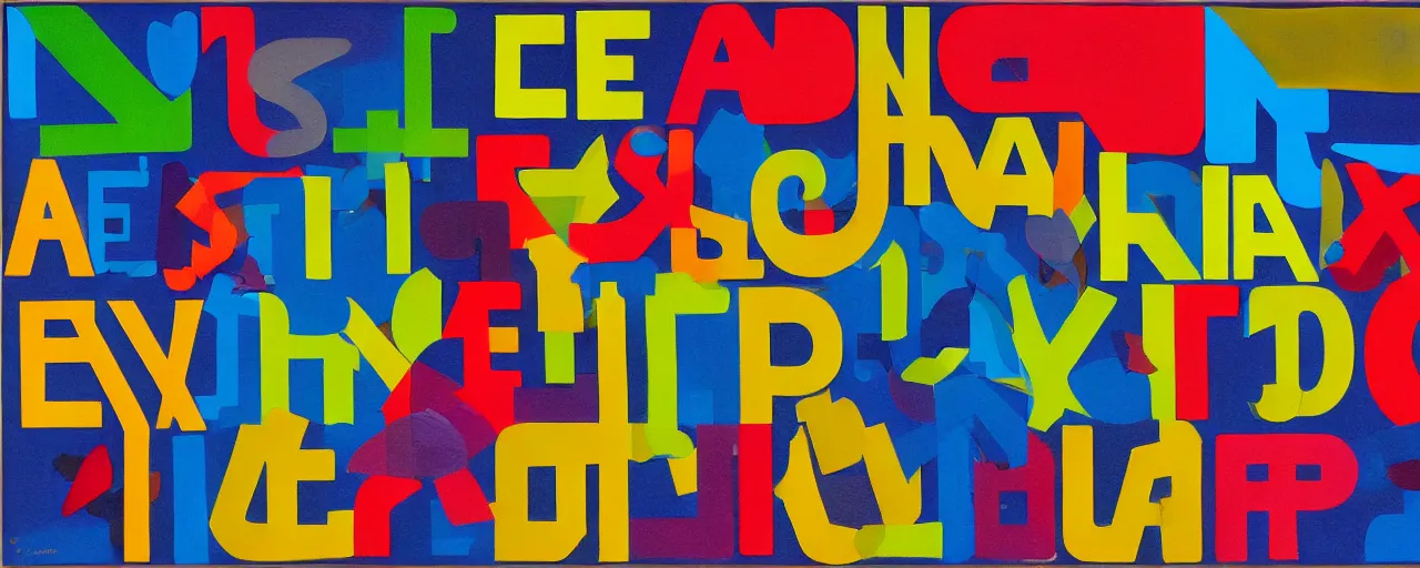 Image similar to a color typographic painting of words and letters, by Piet Zwart, oil paint, Concrete poetry, abstract, words, Highly Detailed