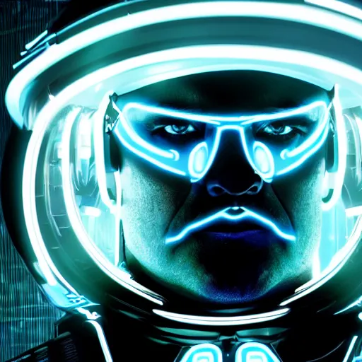 Image similar to portrait, jack black in the movie tron legacy ( 2 0 1 0 ), cinematic, film still